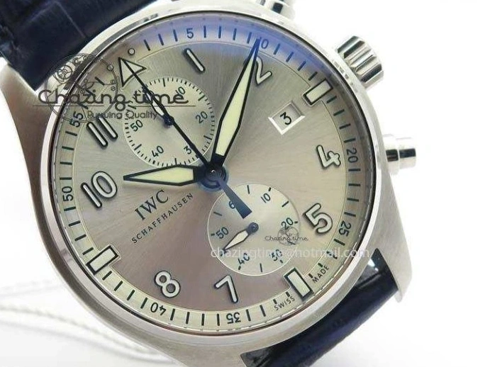 MIROTIME 1225 Pilot Chrono SS IW387809 ZF 1:1 Best Edition Silver Dial Blue Numbers On Blue Leather Strap A Lightweight 7263